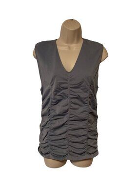 Merona Womens SIze XXL Blue VNeck Shirt Top Ruched Tunic Sleeveless Seamless Pul